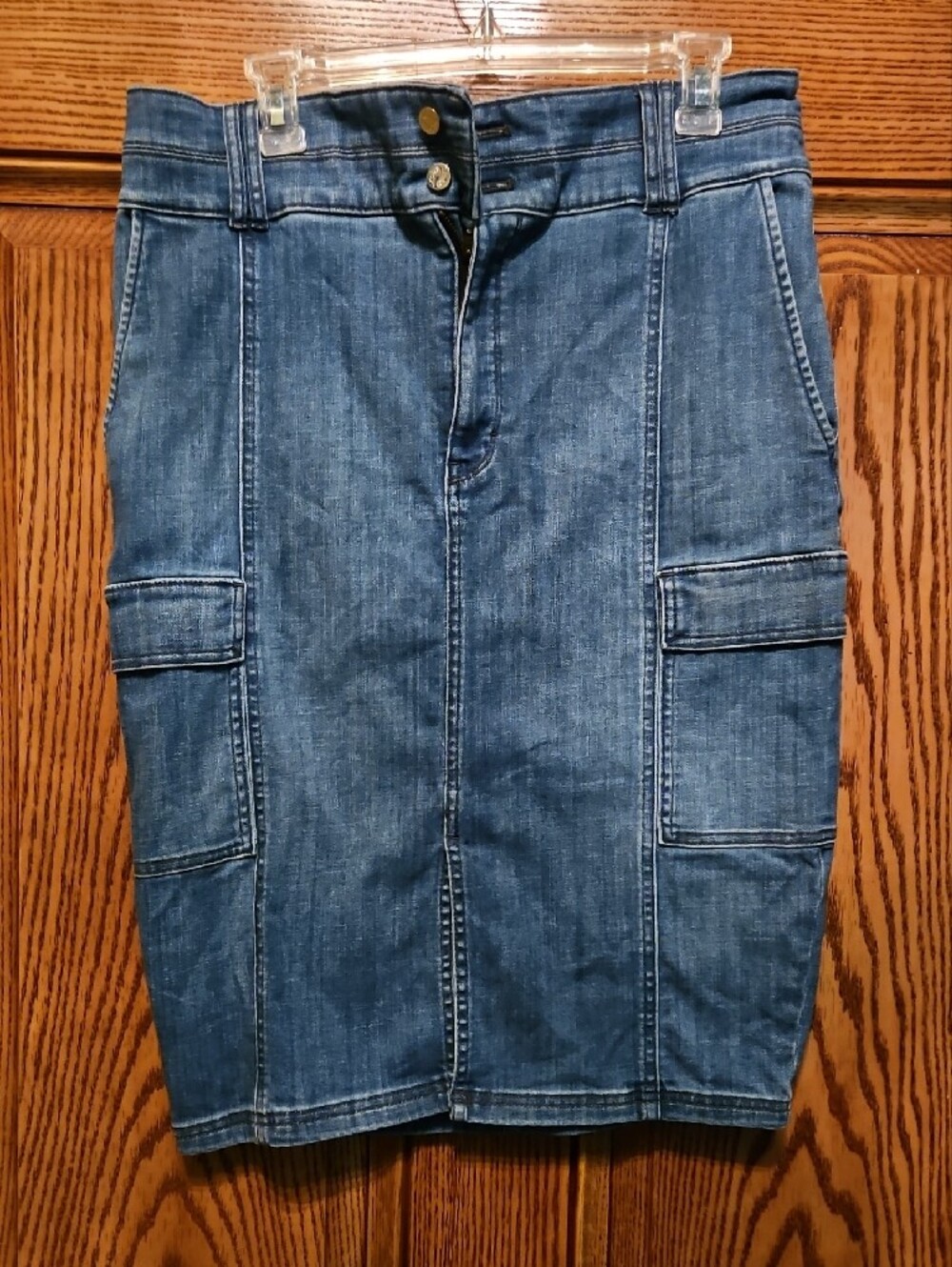 Blue Denim Stretch Pencil Skirt